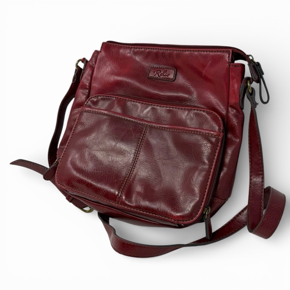 RELIC  Maroon Burgundy Faux Leather Crossbody Shoulder‎ Bag Adjustable Strap - Picture 5 of 10